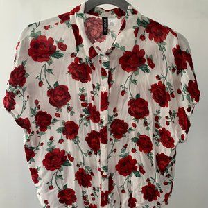 H&M Rose print button up